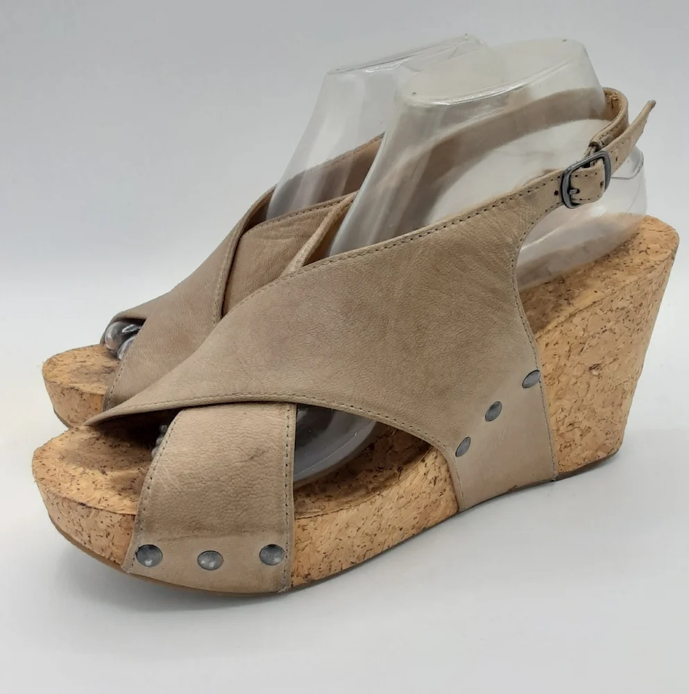 Lucky Brand Minari Leather Cork Wedge Sandal.